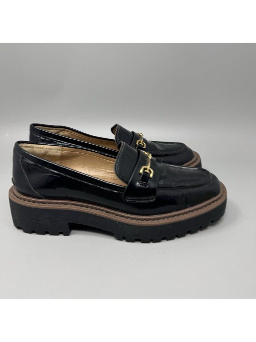 Sam Edelman Laurs Leather Chunky Lug-sole Loafers Womens Size 8 Black Career